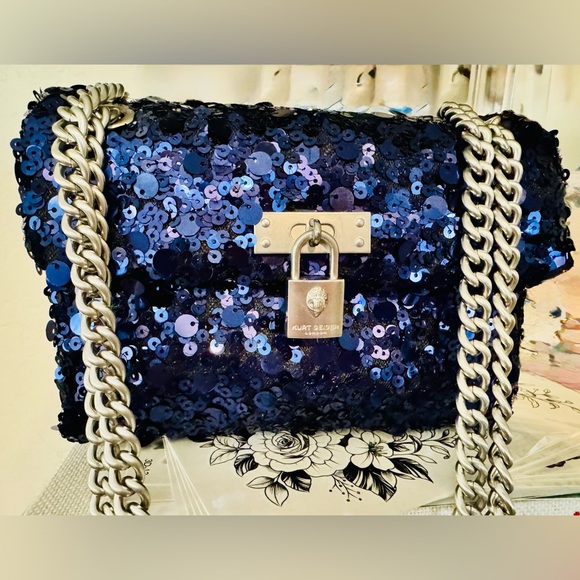 Kurt Geiger Navy Sequin Blue Sequin Mini Braxton shoulder Crossbody Bag - NWT - Picture 6 of 16